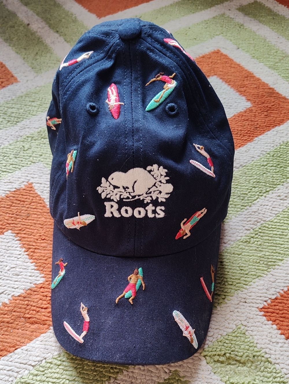 Roots Navy Blue Baseball Hat With Surfers